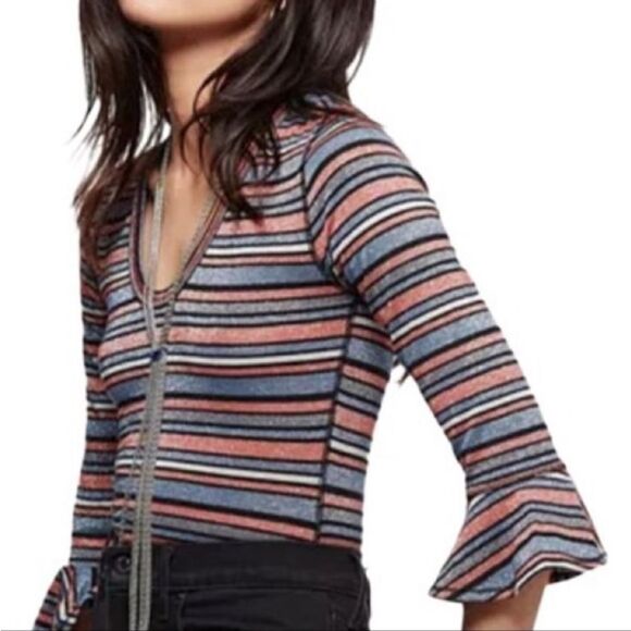 Free People woman’s metallic Stripe flare fall winter sleeves Top S - Picture 1 of 13